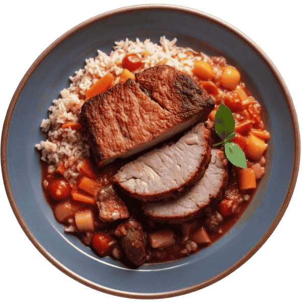 Roast pork with đuveč rice