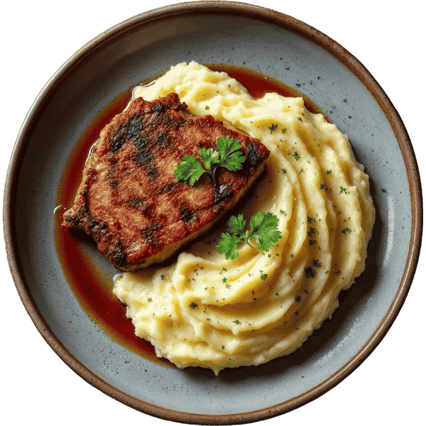 Roast pork with mashed potatoes and gravy