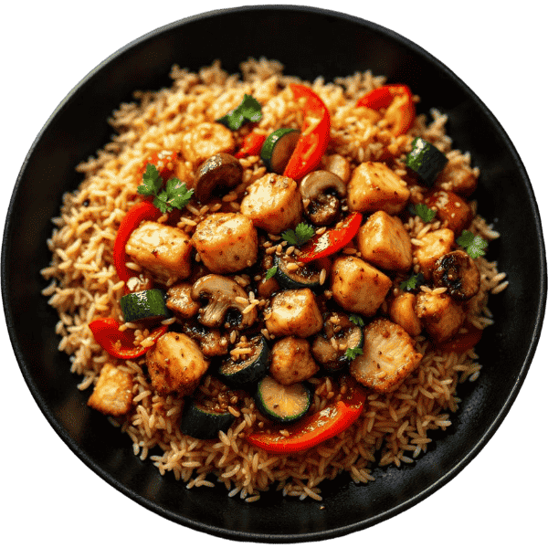 Wok chicken with basmati rice