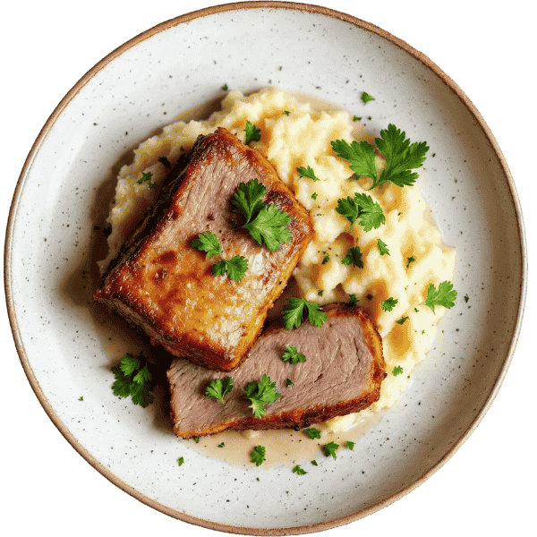 Slow-roasted pork neck with sautéed potatoes