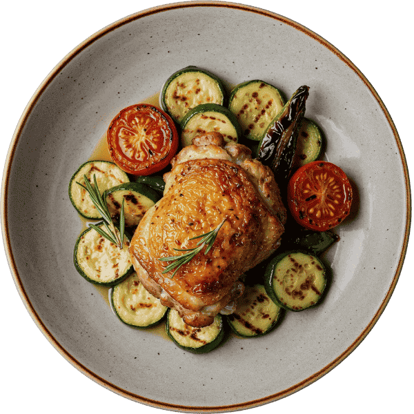 Roasted chicken thigh with grilled vegetables
