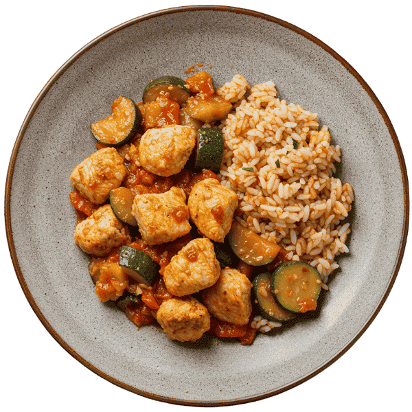 Chicken in tomato sauce with rice