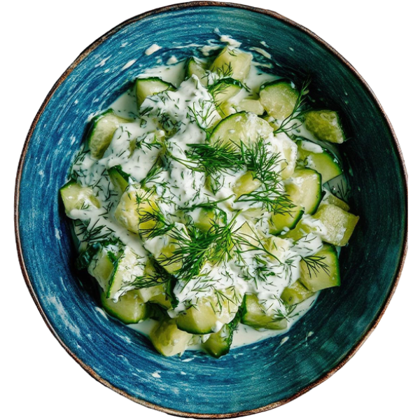 Fresh cucumber salad with sour cream and dill