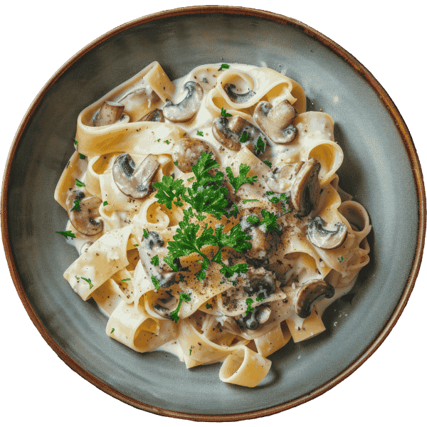 Pork Cubes in Creamy Mushroom Sauce with Šurlice Pasta