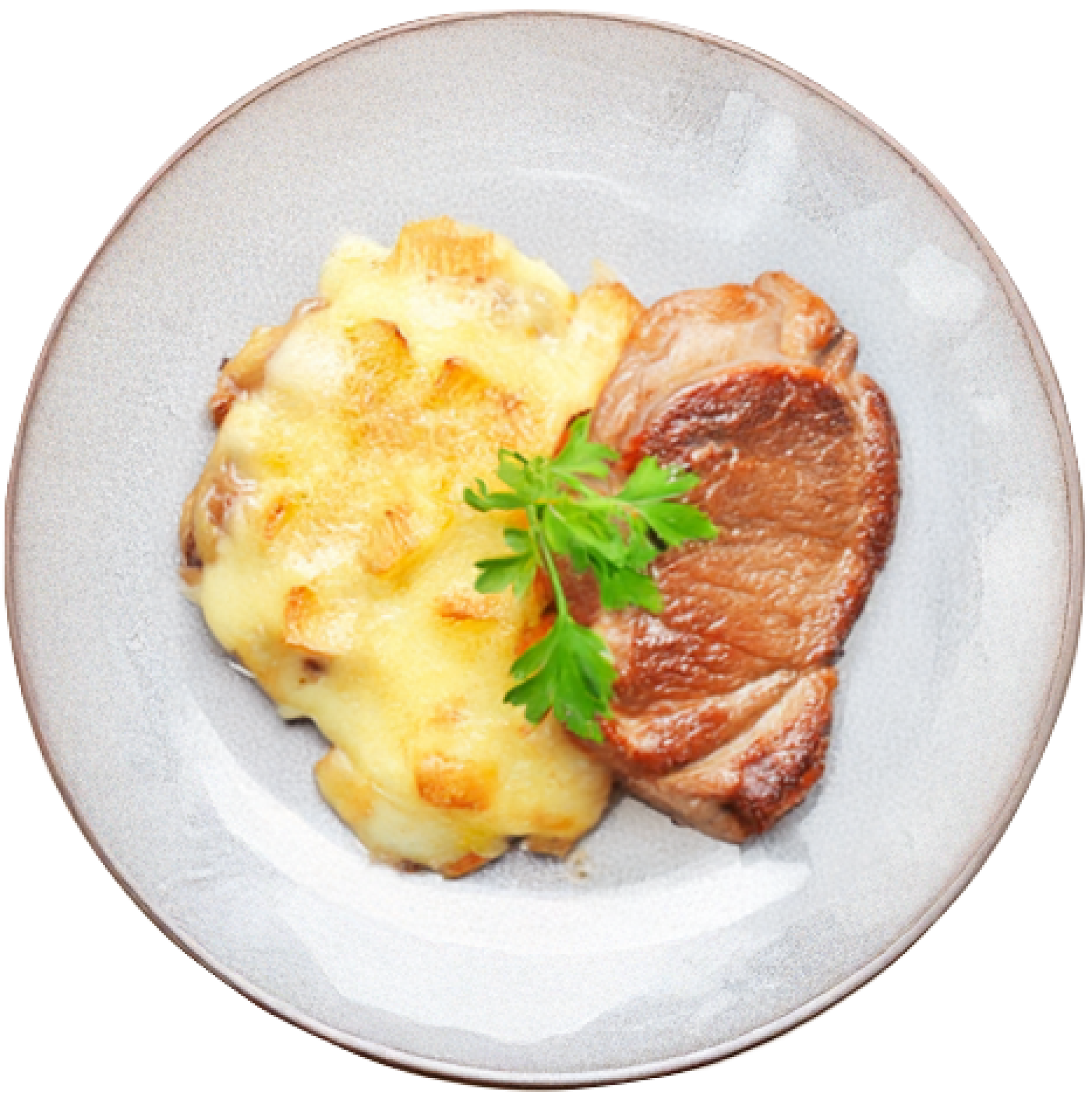 Slowly roasted pork neck with potatoes