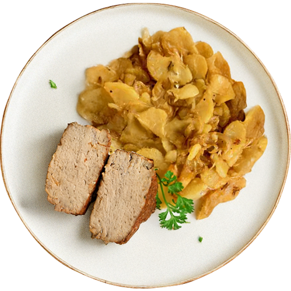 Meat loaf with sliced roasted potatoes