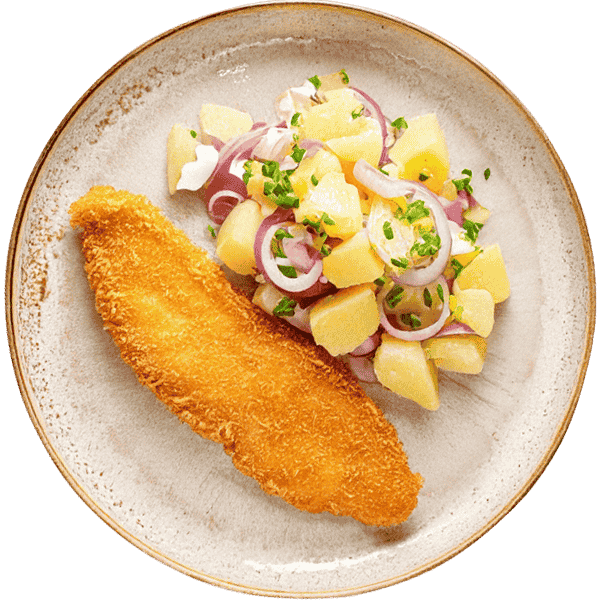 Fried catfish fillet with potato salad