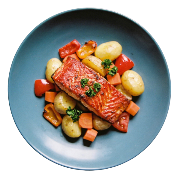 Oven baked grouper with potatoes and vegetables