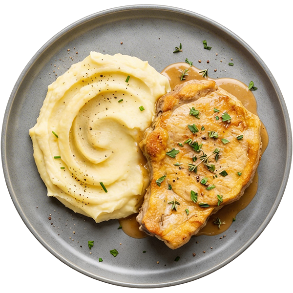 Pork steak with mashed potatoes