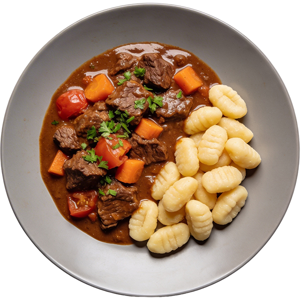 Beef saute with vegetables and gnocchi