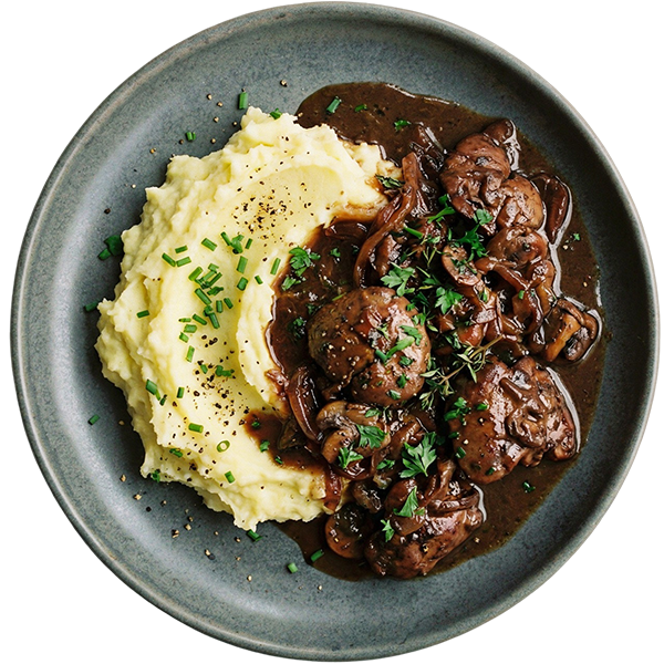 stewed chicken lver with mashed potatoes