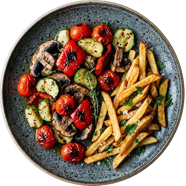 Grilled vegetables with fries