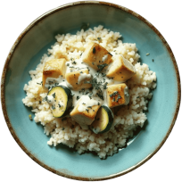 Piletina u bijelom umaku s tikvicama i rižom