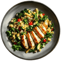 Salata od pilećeg filea s povrćem, tjesteninom i rikulom u Kloppa dresingu