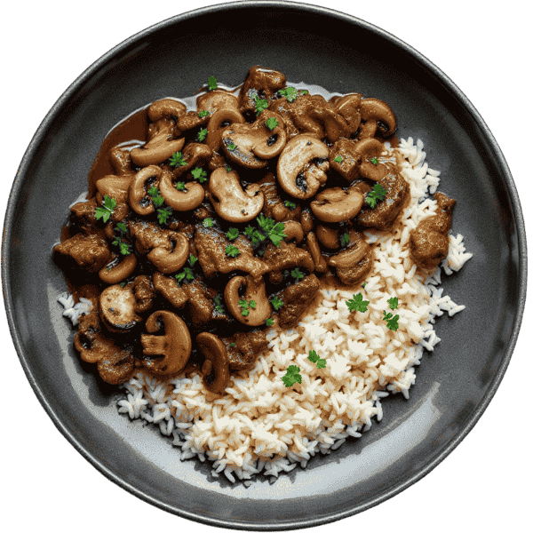 Juneći sote stroganoff s prilogom