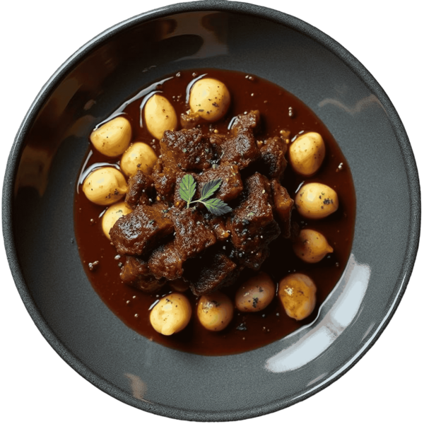 Junetina u tamnom umaku s njokima